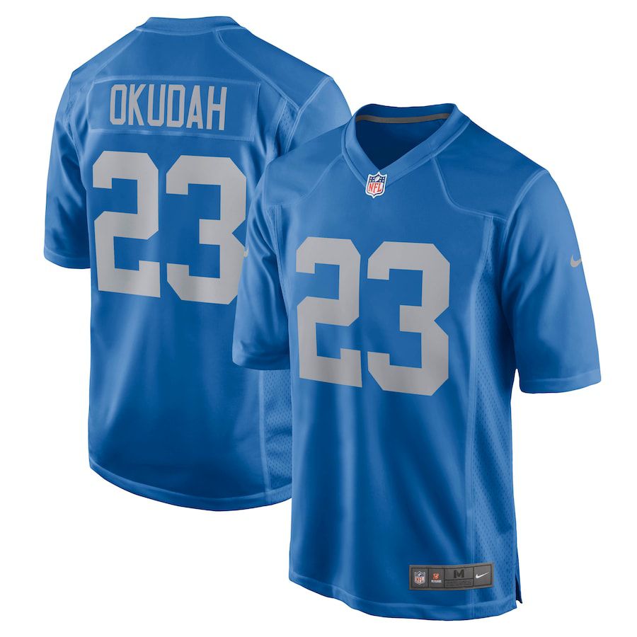 Men Detroit Lions 23 Jeff Okudah Nike Blue Game Player NFL Jersey